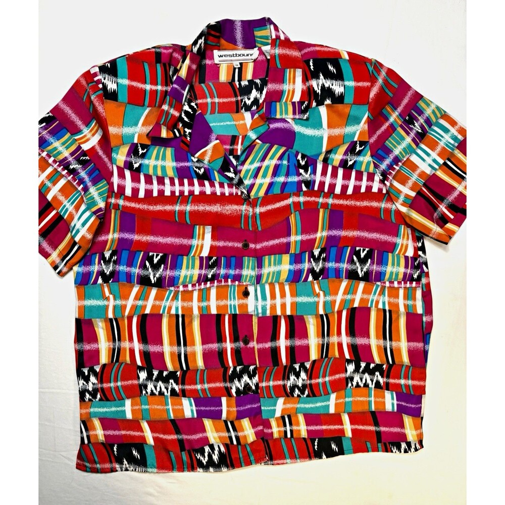 Vintage 90s Westbound Abstract Multicolor Geometric Button Up Shirt